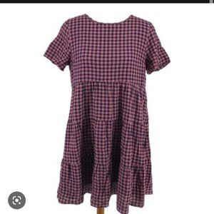 Madewell Size XS Pink Blue Tiered Ruffle Gingham Babydoll